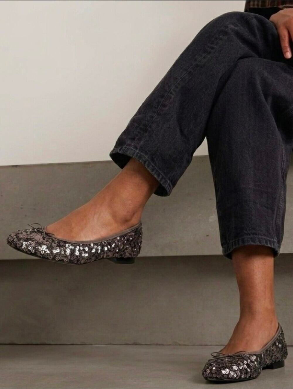 Pre-Loved Adrianna Papell Zoe Pewter Sequin Ballet Flats